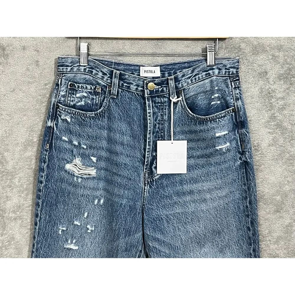 Pistola Jeans Size 30 Cassie Crop Super High Rise Button Fly Distressed NWT